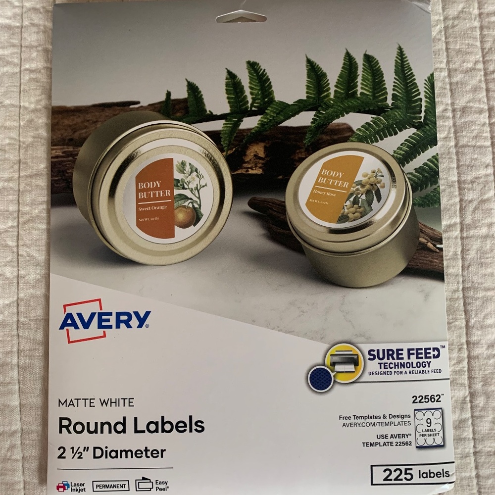 New Avery 2.5" Diameter Round Matte White Labels, 22562, 25 Sheets, Qty 225